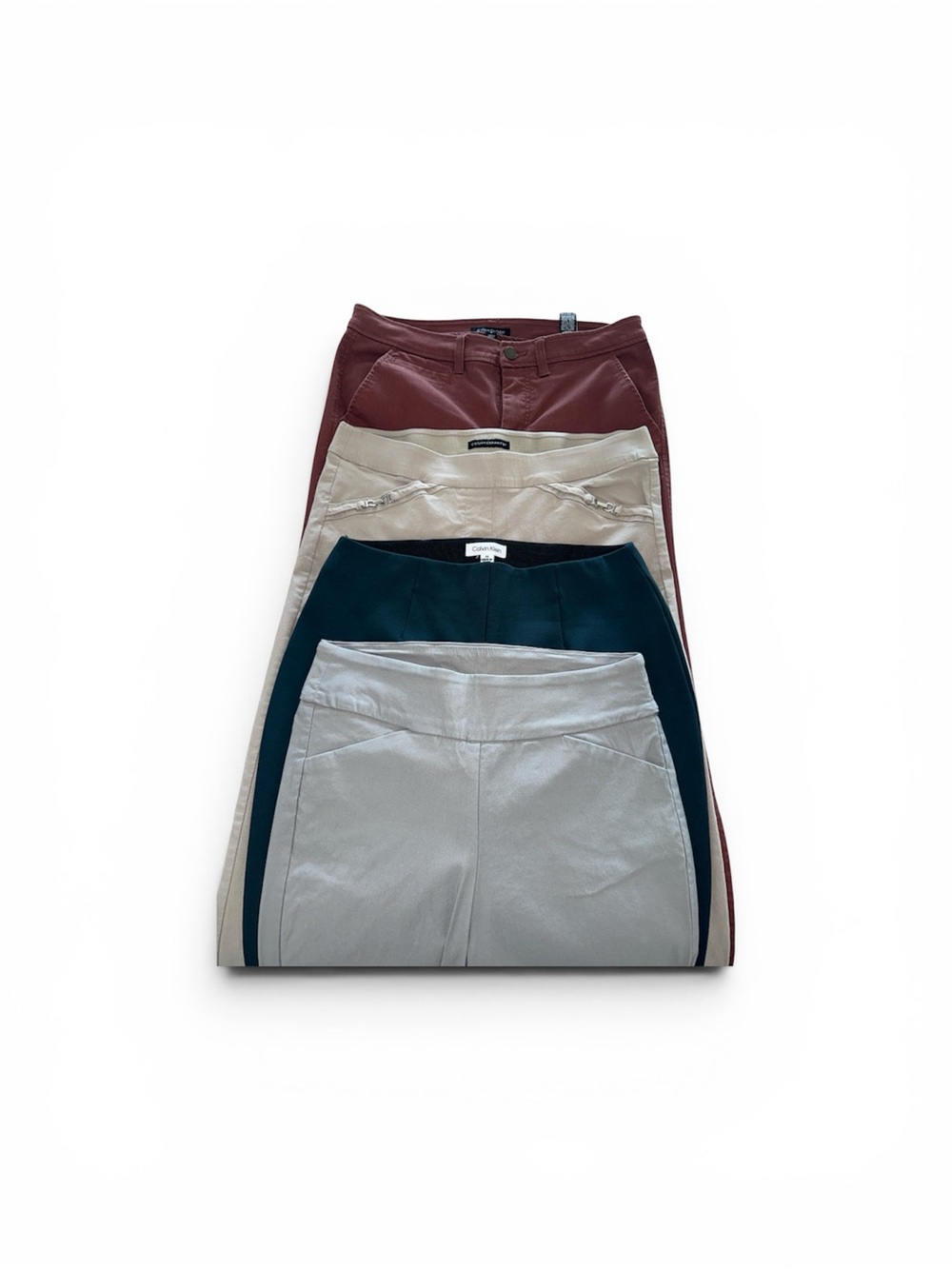 LOT of 4 pair of women’s work pants; teal, gray, terracotta, and tan